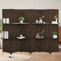 6 Panel Wood Folding Privacy Screen with Storage Shelves, Brown B63005