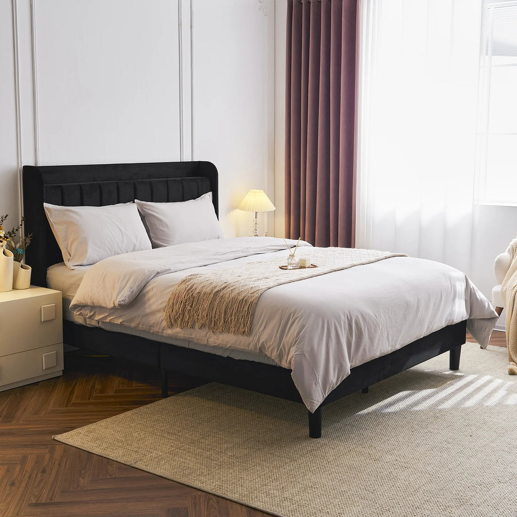 Queen Bed Frame with Charging Station and Upholstered Headboard B569