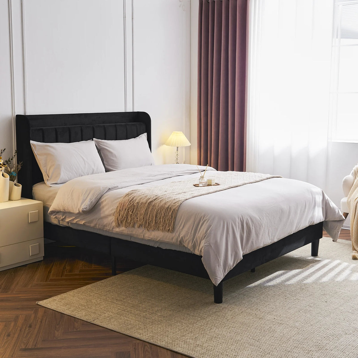 Queen Bed Frame with Charging Station and Upholstered Headboard B569