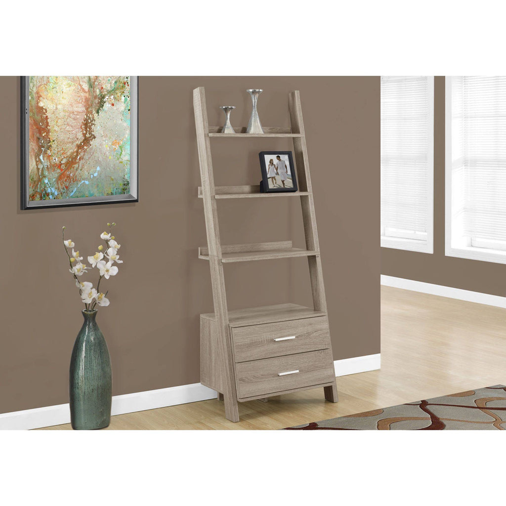 Taupe Brown Rectangular Ladder Bookcase N412