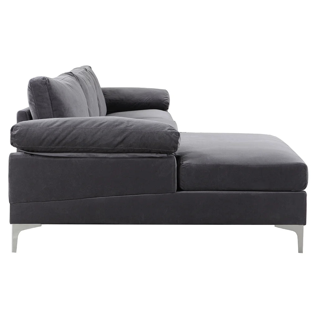 Grey Velvet Fabric Sectional Sofa Q1612