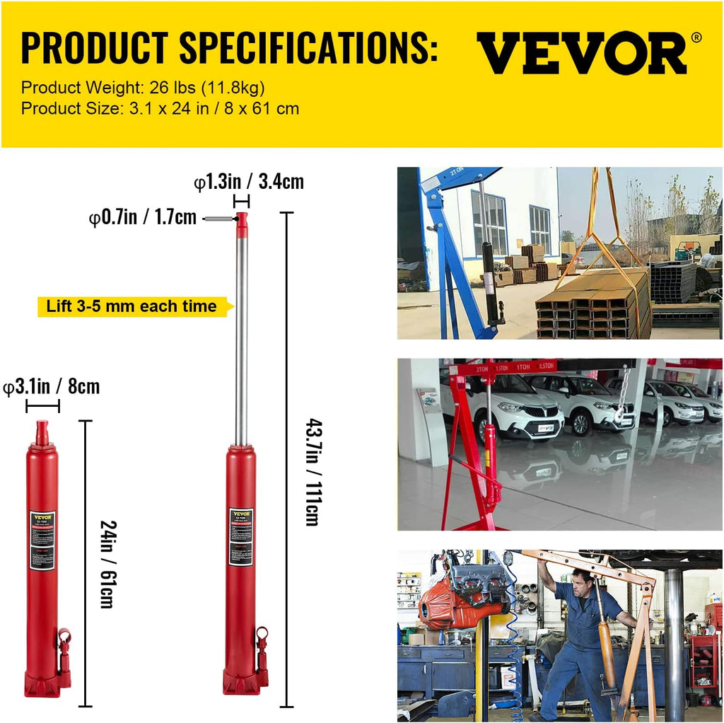 Hydraulic Long Ram Jack, 12 Tons Capacity, Red, Pack of 2 X396