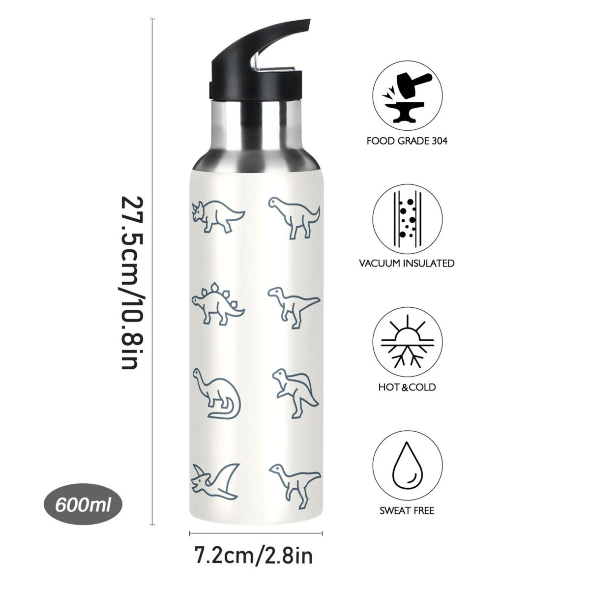 Stainless Steel Water Bottle with Straw Lid Vacuum Insulated Leak Proof Flask 20 OZ V305
