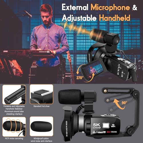 5K Video Camera 64MP Camcorder 18X Zoom WiFi Digital Camera U58388