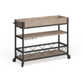 Aged Oak Wood Kitchen Bar Cart with Stemware Rack Y4665