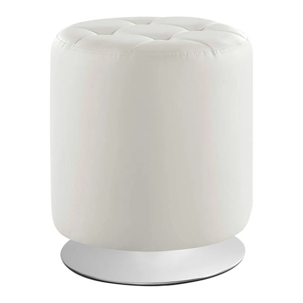 White Faux Leather Round Swivel Ottoman O459