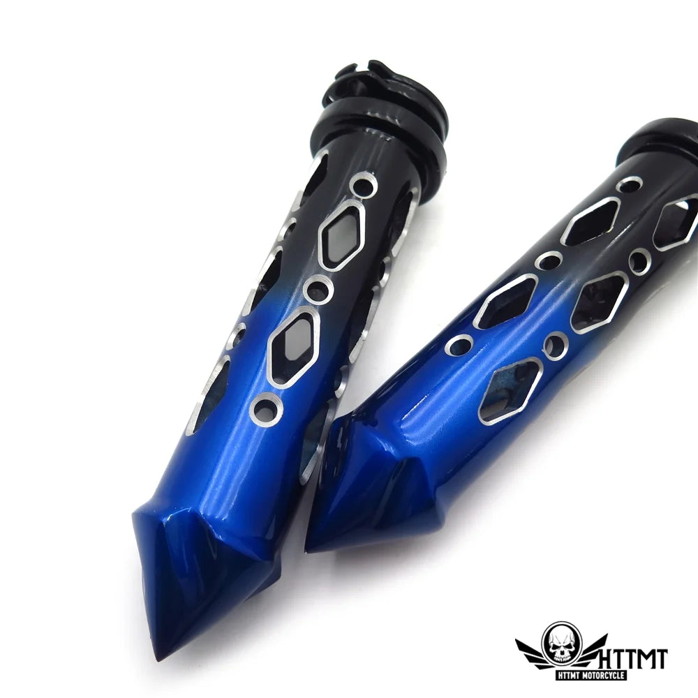 Black Blue Cruiser Motorcycle 22mm 7/8" Spike Hole Hollow-out Hand Grips Handlebar F69254