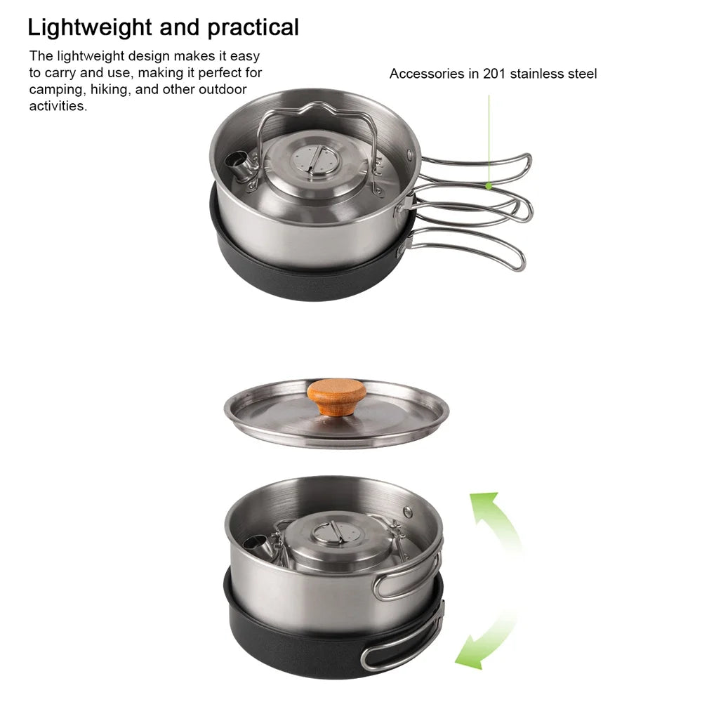 Stainless Steel Camping Cookware Set with Pot Frying Pan Kettle X22496