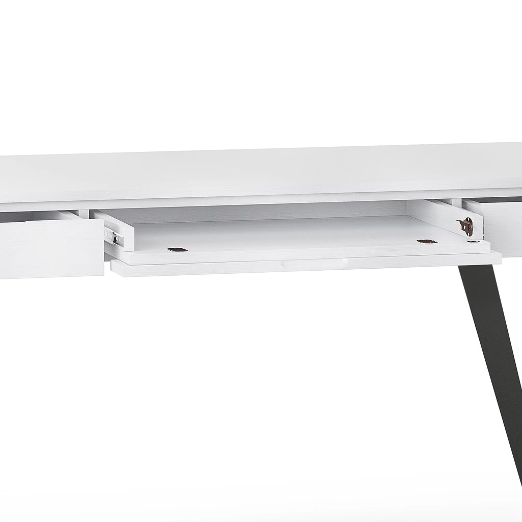 Distressed White Wood Desk with Keyboard Tray W1454