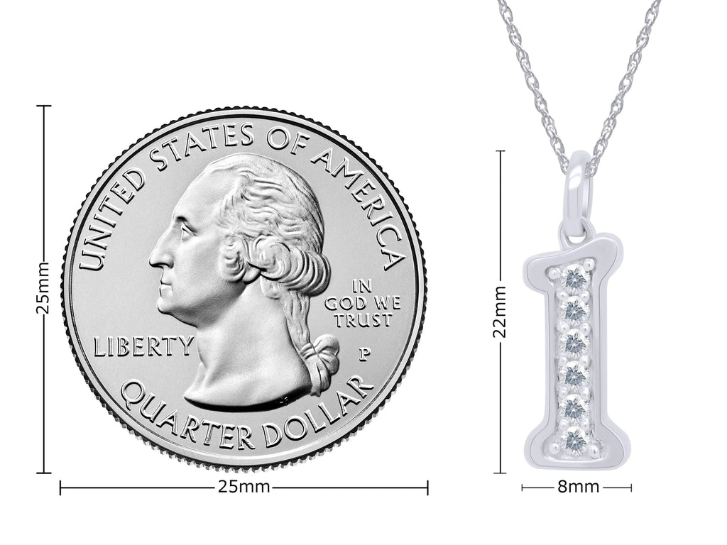 1/5 Ct Round Cut Moissanite Initial "I" Pendant Necklace in 14k White Gold Over Sterling Silver 18" Chain R40915