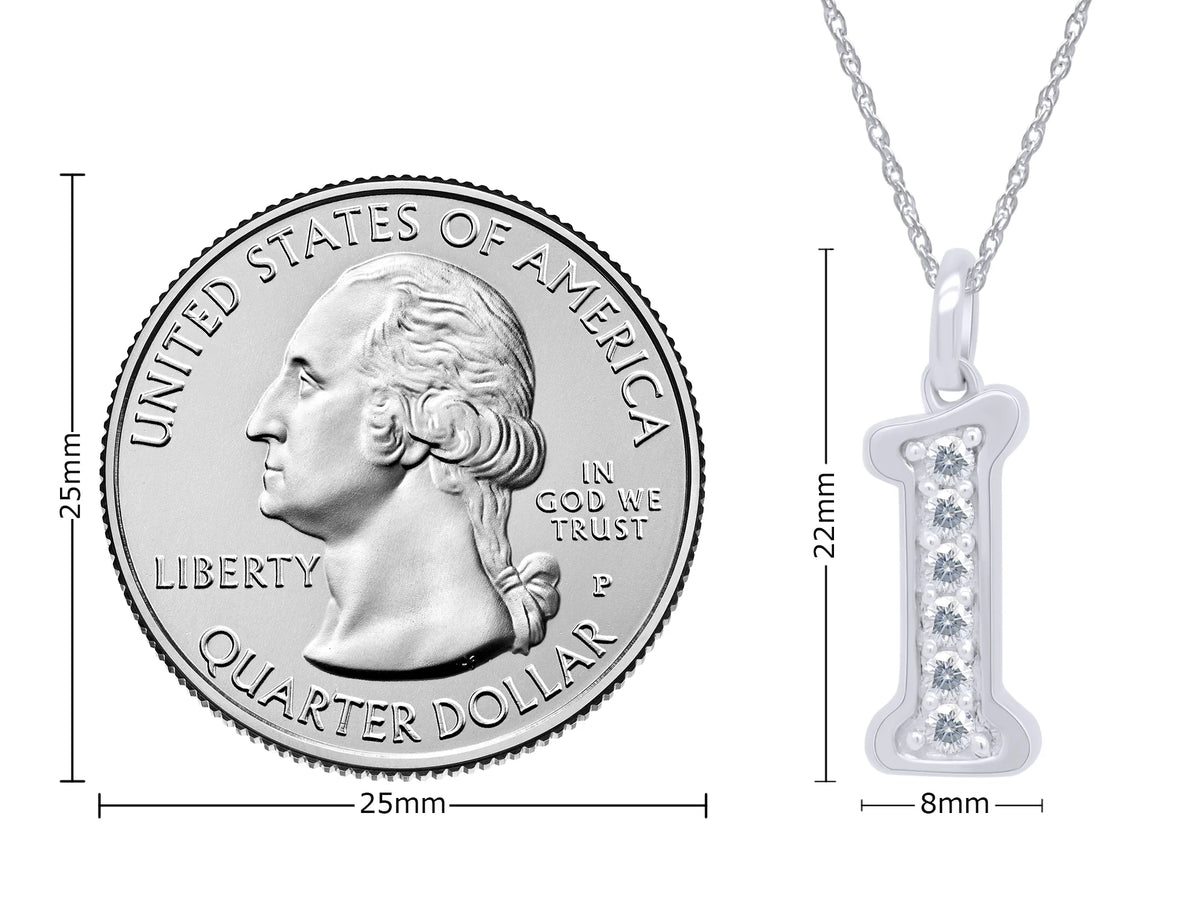 1/5 Ct Round Cut Moissanite Initial "I" Pendant Necklace in 14k White Gold Over Sterling Silver 18" Chain R40915