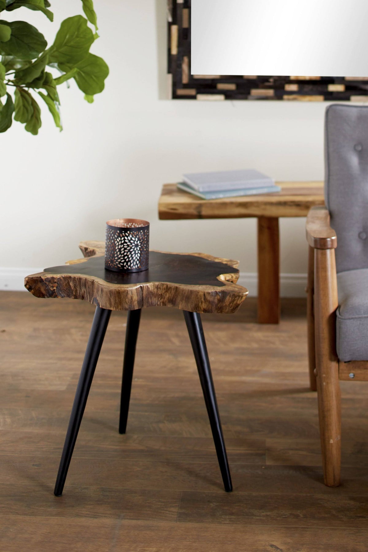 Brown Rosewood and Metal Accent Table C232369