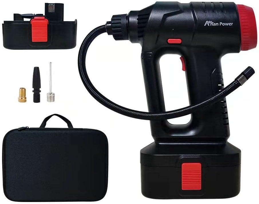 12V Cordless Car Tire Pump with Digital Pressure Gauge, LED Light, Rechargeable Battery Pack, Pack of 2 I911528