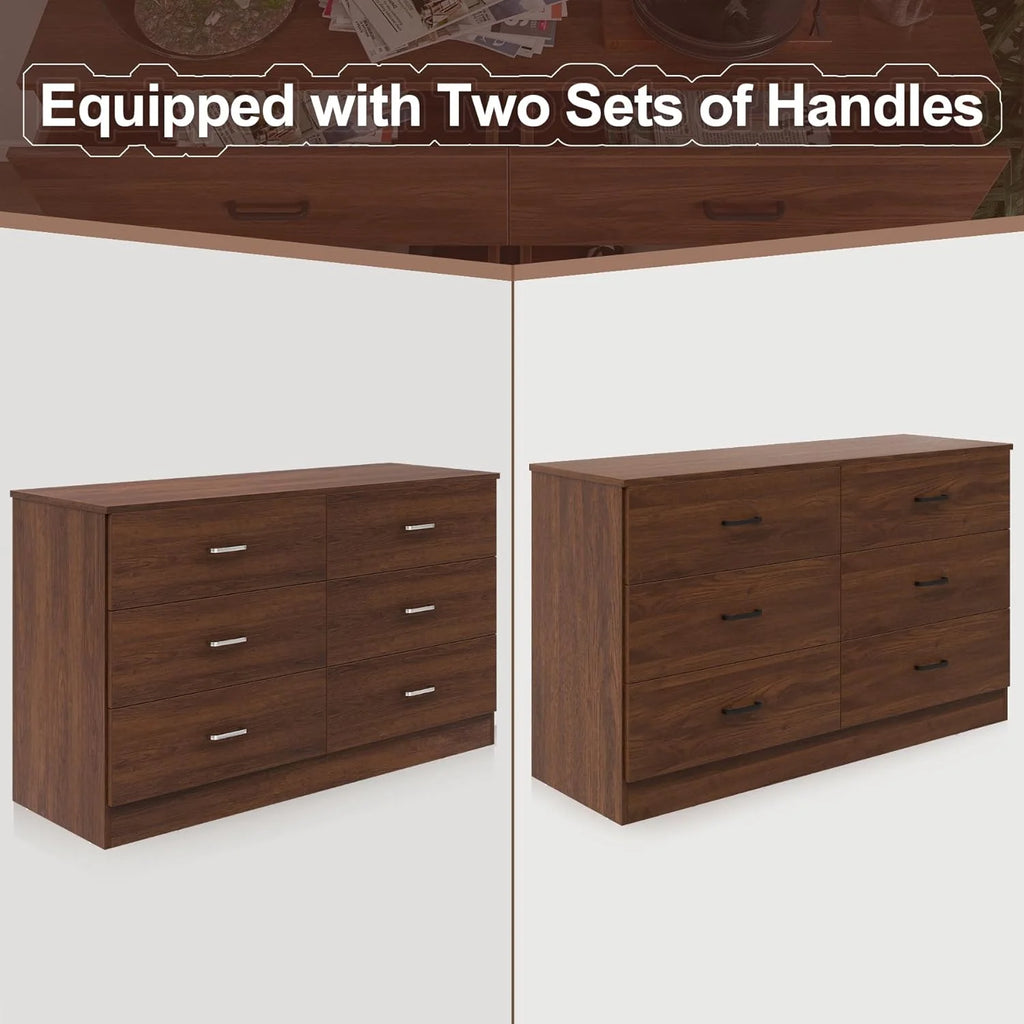 Black 6 Drawer Wood Double Dresser B9970