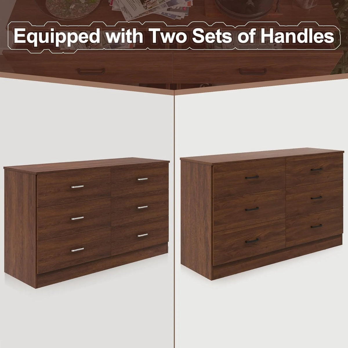 Black 6 Drawer Wood Double Dresser B9970