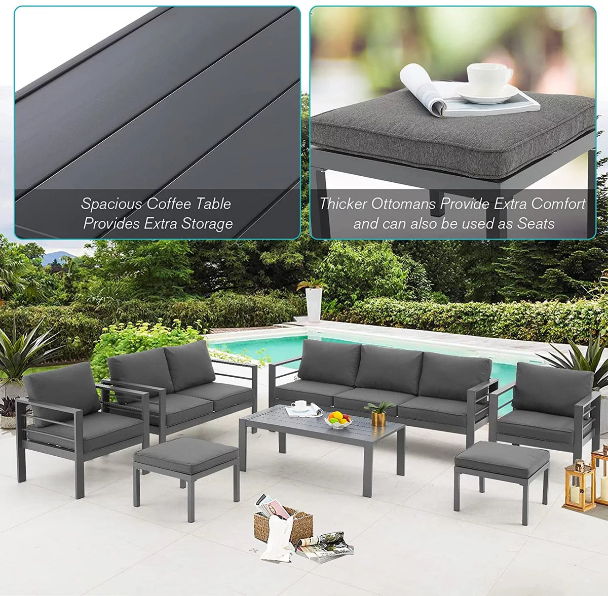 7 Pieces Aluminum Sectional Sofa Set F59218