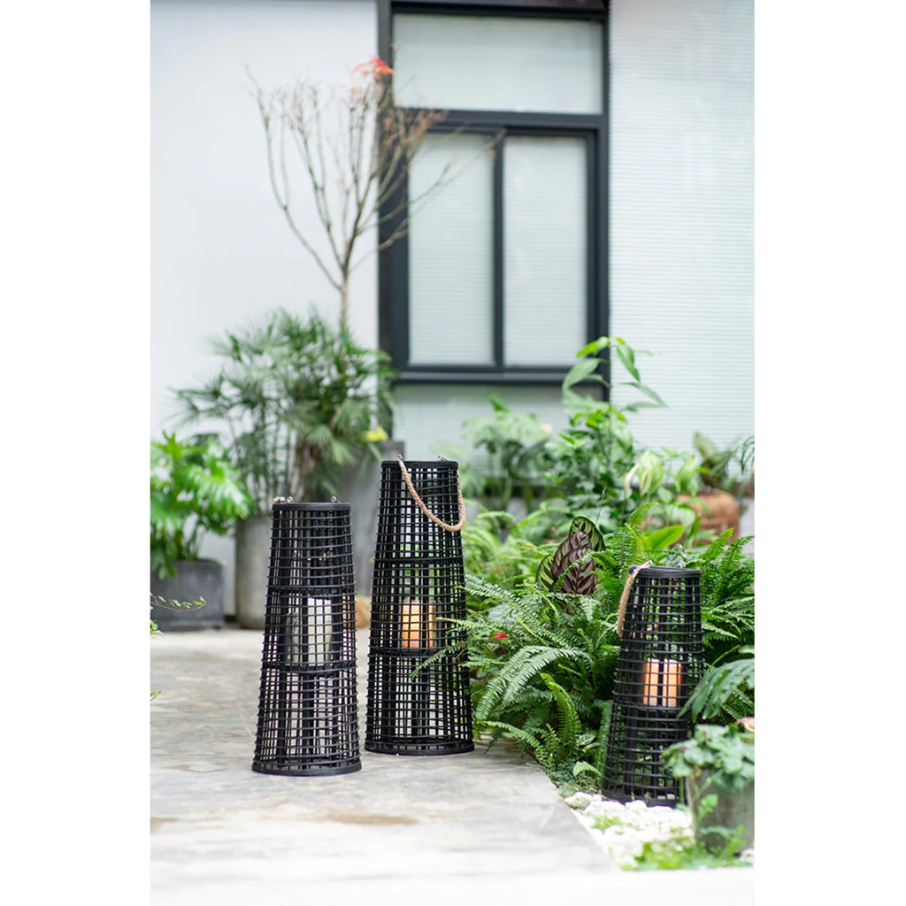 Black Tapered Candle Lantern with Handle T3602