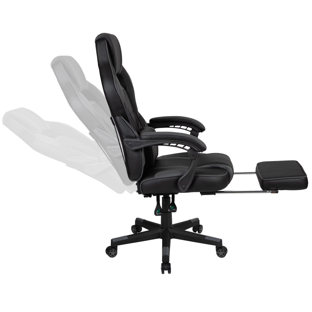 Black Gray Ergonomic Reclining Gaming Chair with Footrest S8769