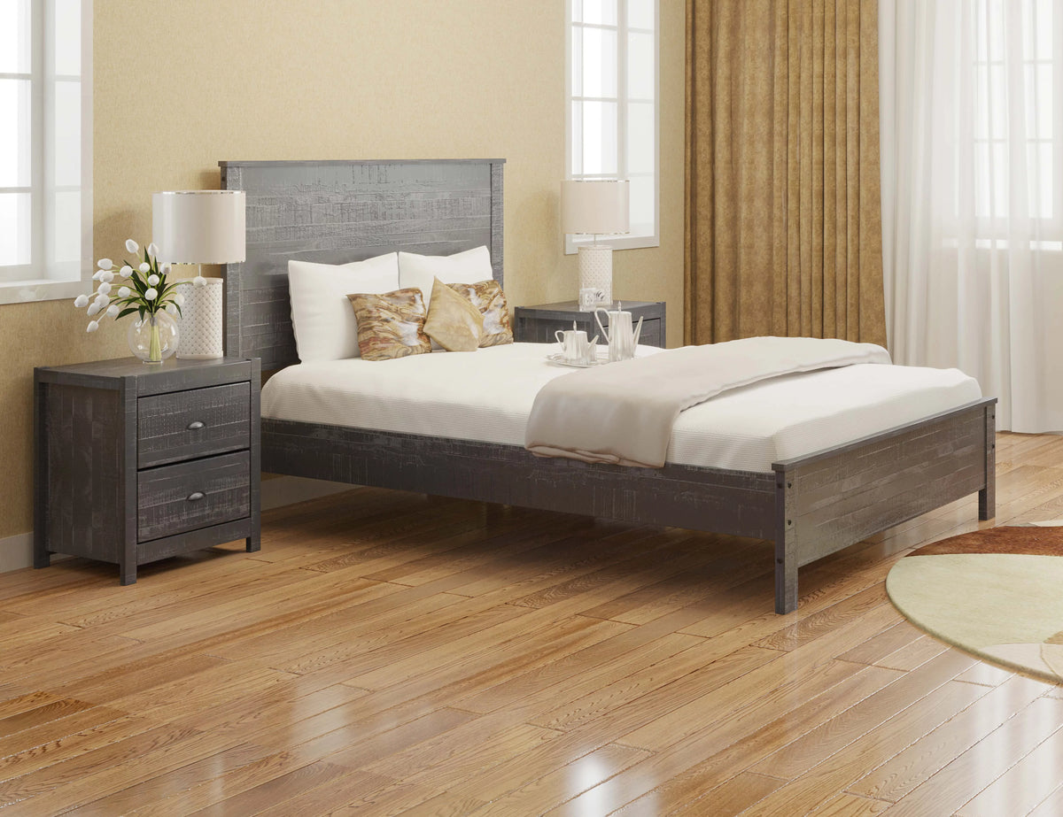 Solid Wood Full Size 3 Piece Bed Set with Bedside Table Set of 2 U4329