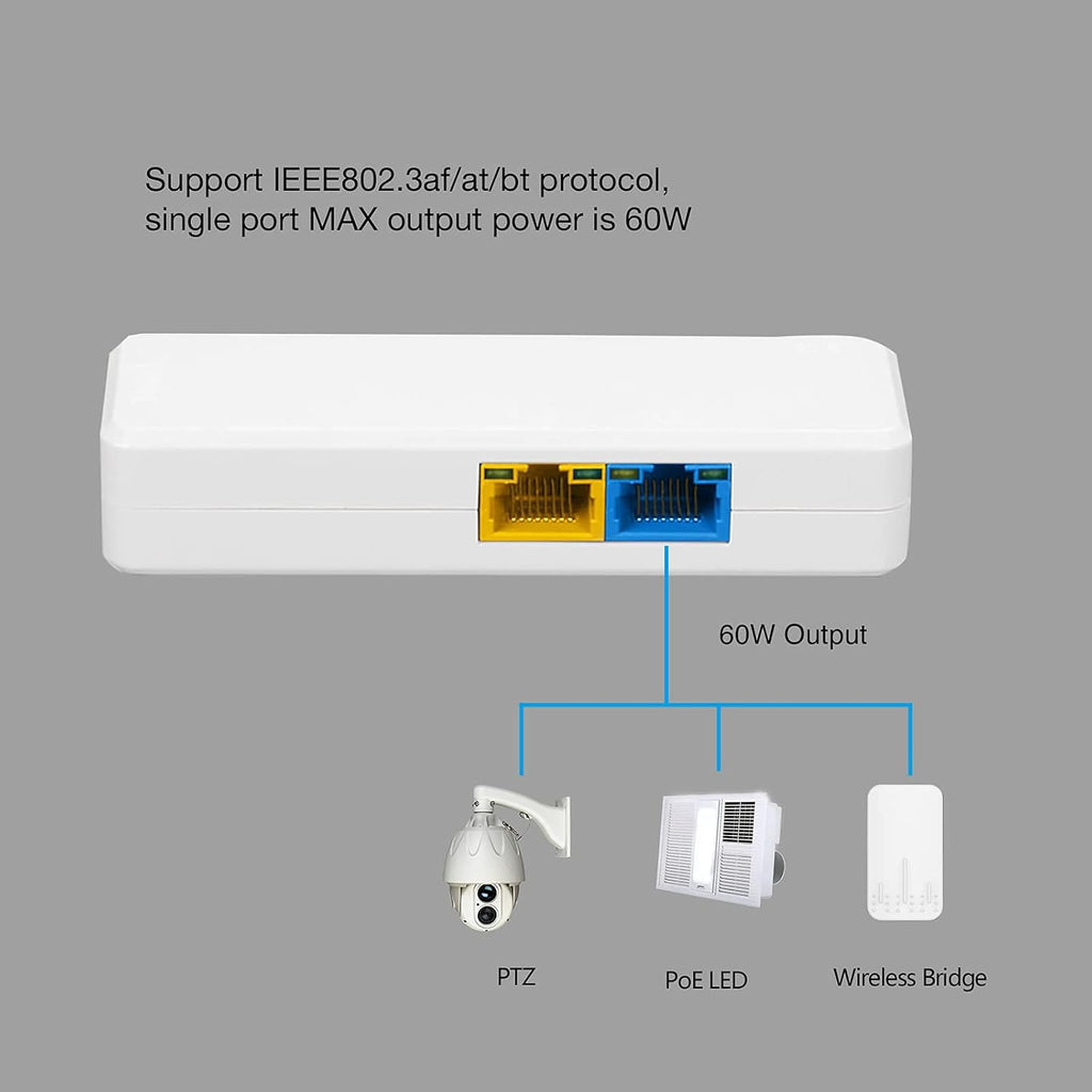 PoE Extend Switch, IEEE802.3af/at/bt, PoE++ BT Port 60W Output, Cascade 3-4 Times, Distance Extend 130M, Plug&Play W3744