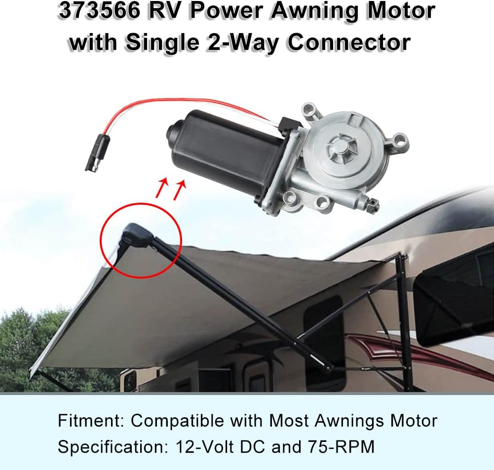 RV Awning Motor Replacement with Single 2-Way Connector, 12-Volt DC, 75-RPM E8110