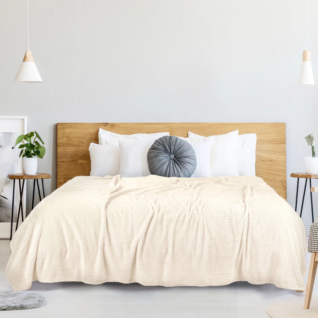 Fleece Bed Blanket Beige 78"x90" H180