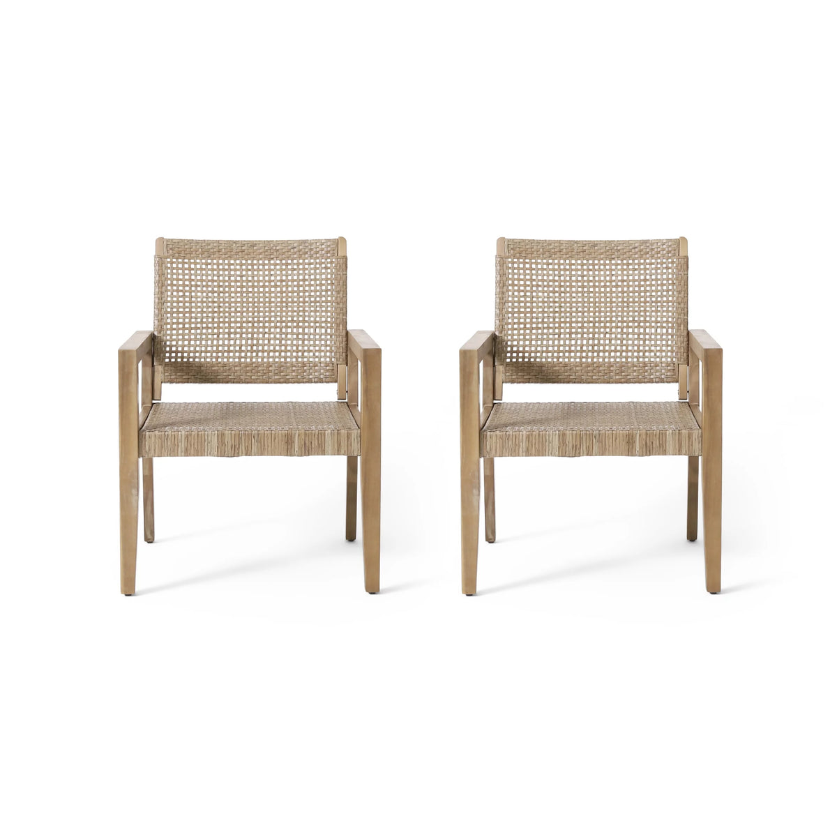 Wicker and Acacia Wood Outdoor Club Chairs, Set of 2 O971