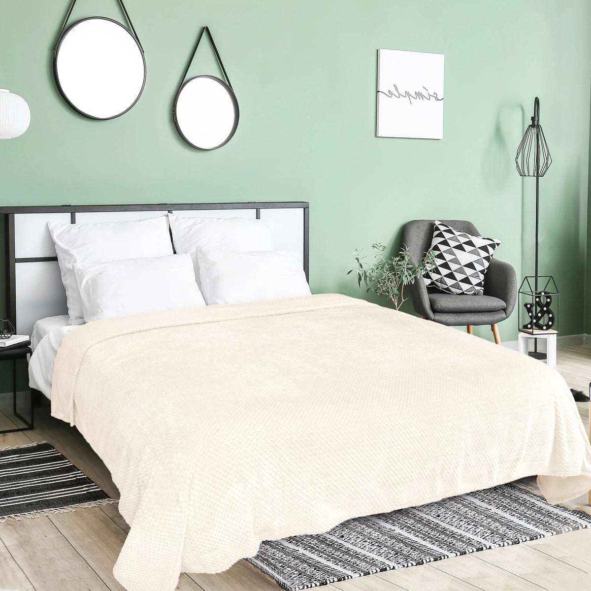 Fleece Bed Blanket Beige 78"x90" H180
