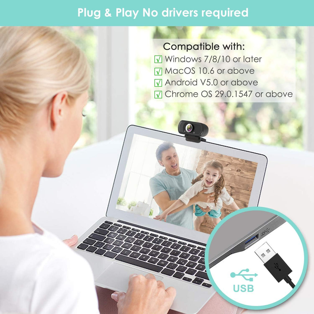 Black 1080P USB Webcam with Microphone L55053