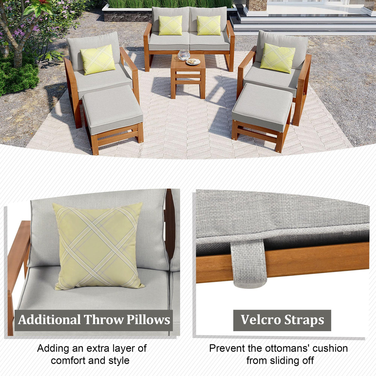 Gray 6 Piece Wood Sectional Sofa with Ottoman K45693