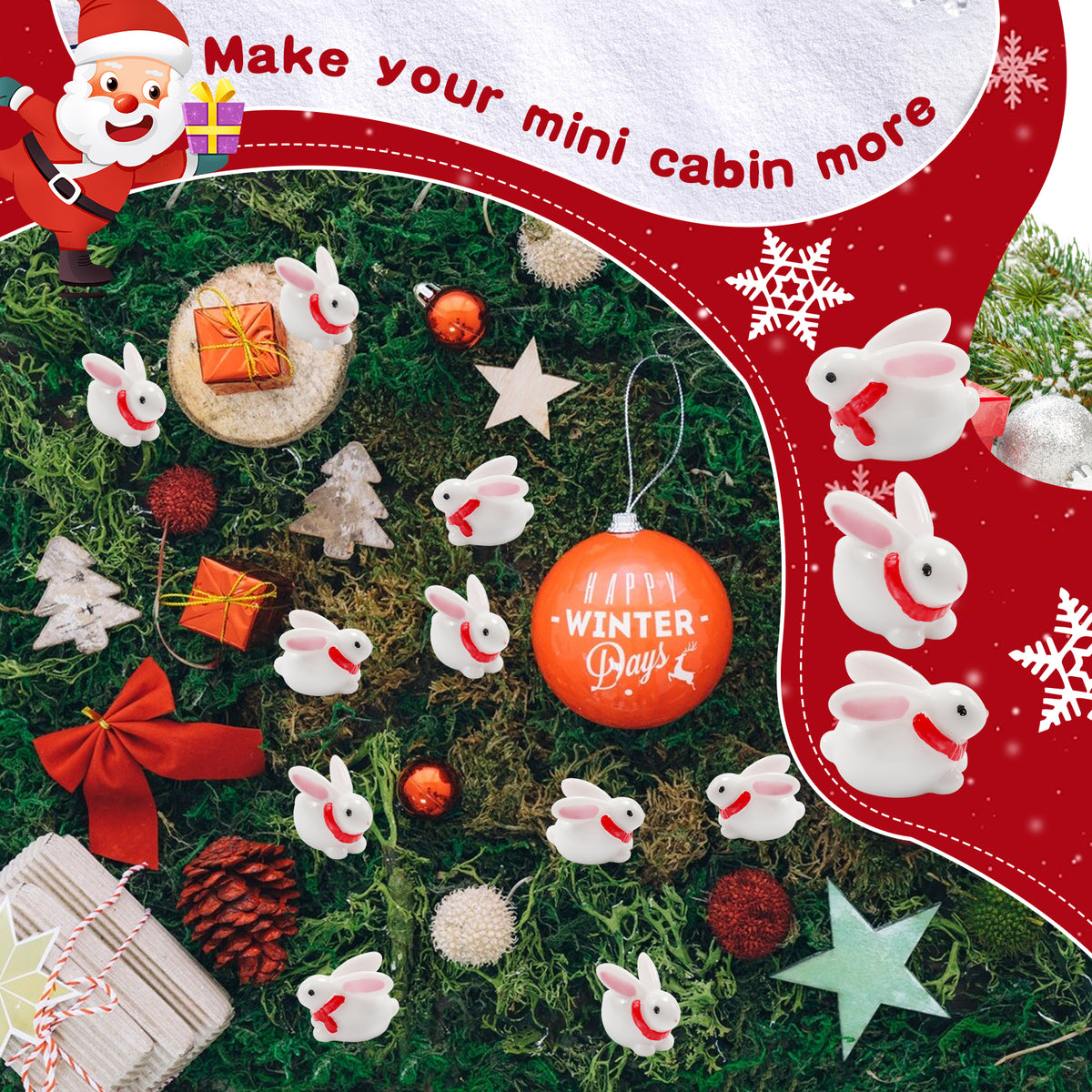 40 Pcs Resin Rabbit Figurines with Red Scarf T5262