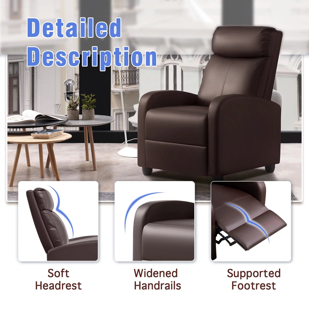 Brown PU Leather Recliner Chair I585