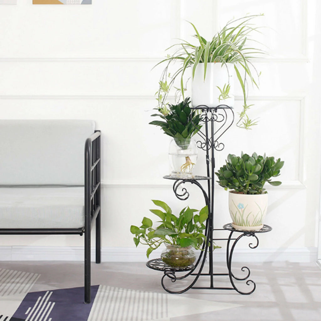 4 Tier Iron Plant Stand Wood Shelves N4482