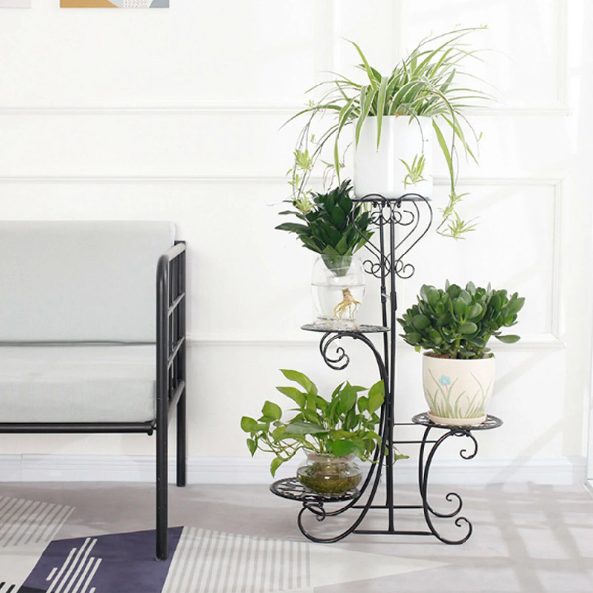 4 Tier Iron Plant Stand Wood Shelves N4482