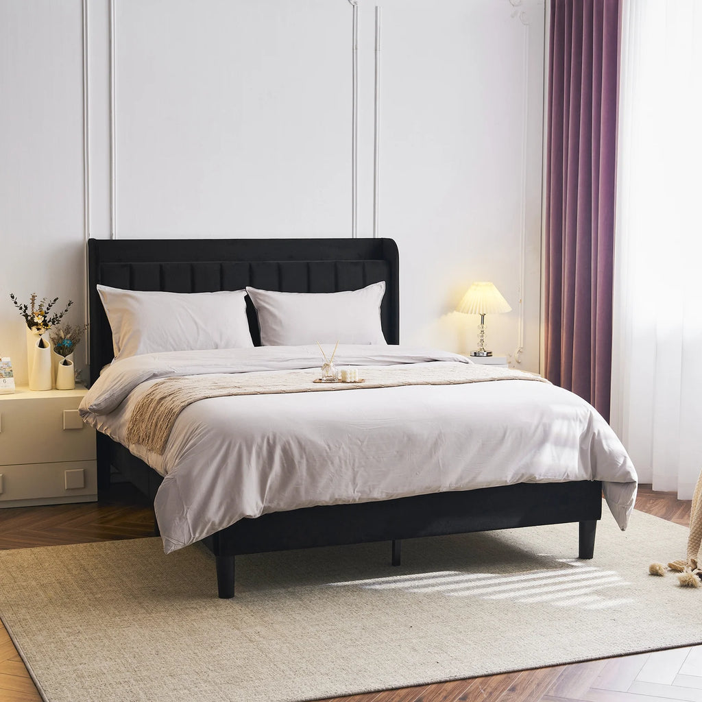 Queen Bed Frame with Charging Station and Upholstered Headboard B569