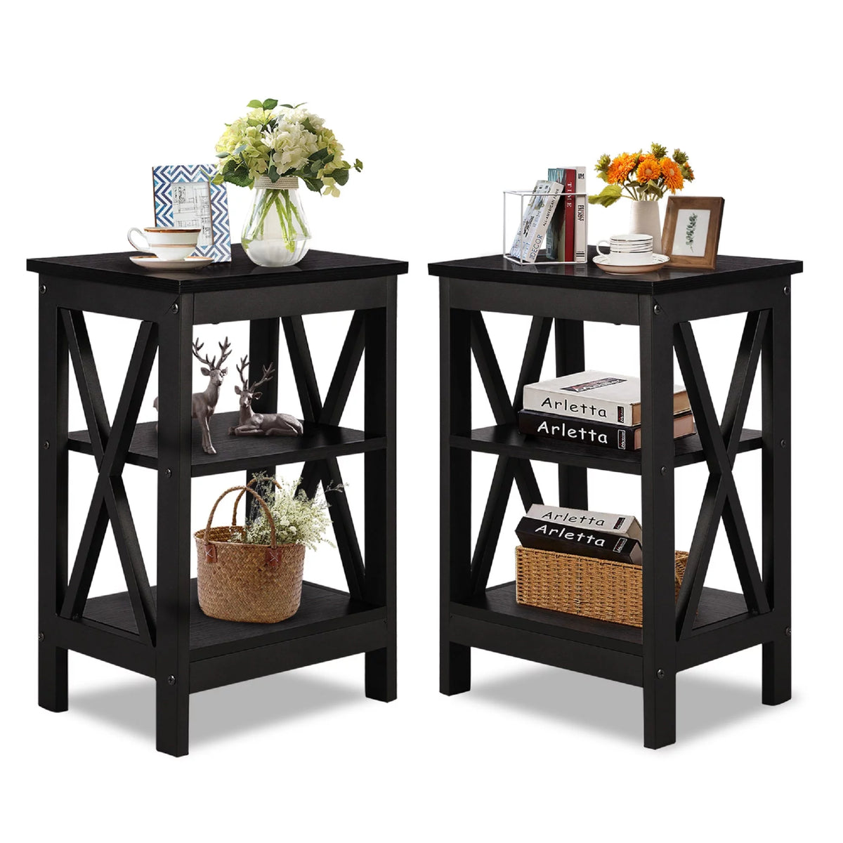 3-Piece Bedroom Set Metal Bed Frame and 2 Nightstand U184