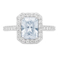 18k White Gold Emerald Cut Blue Aquamarine Halo Ring S21557