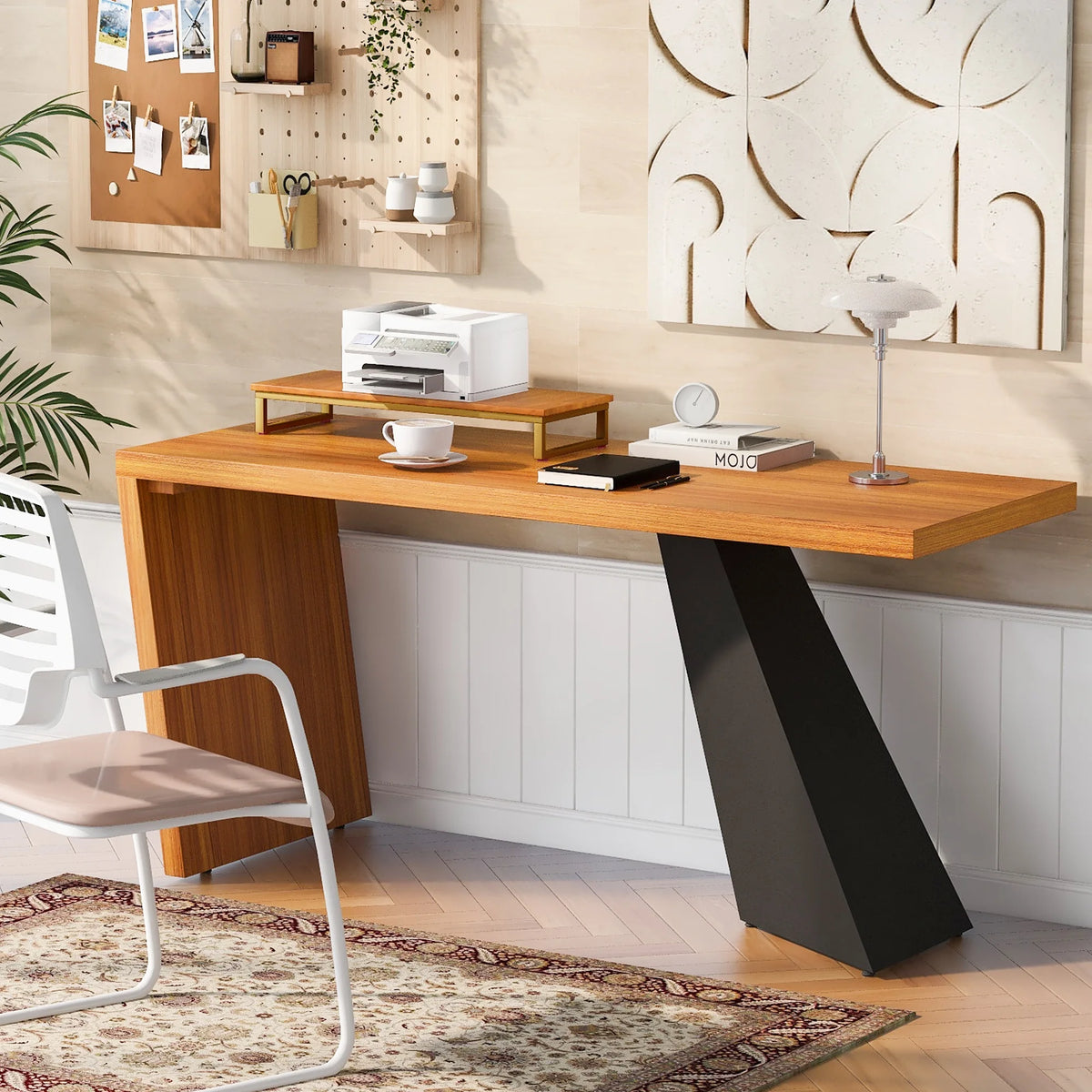 63" Rustic Industrial Wooden Writing Desk with Monitor Stand N849559