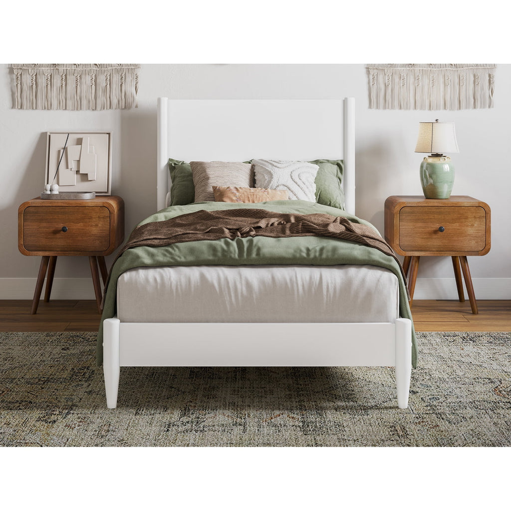Twin XL Wood Low Profile Platform Bed in White O1047