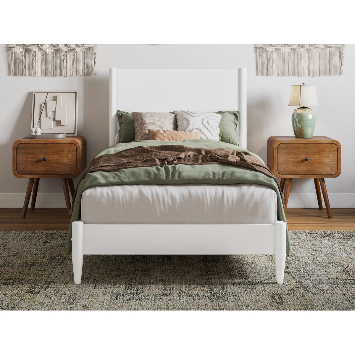 Twin XL Wood Low Profile Platform Bed in White O1047