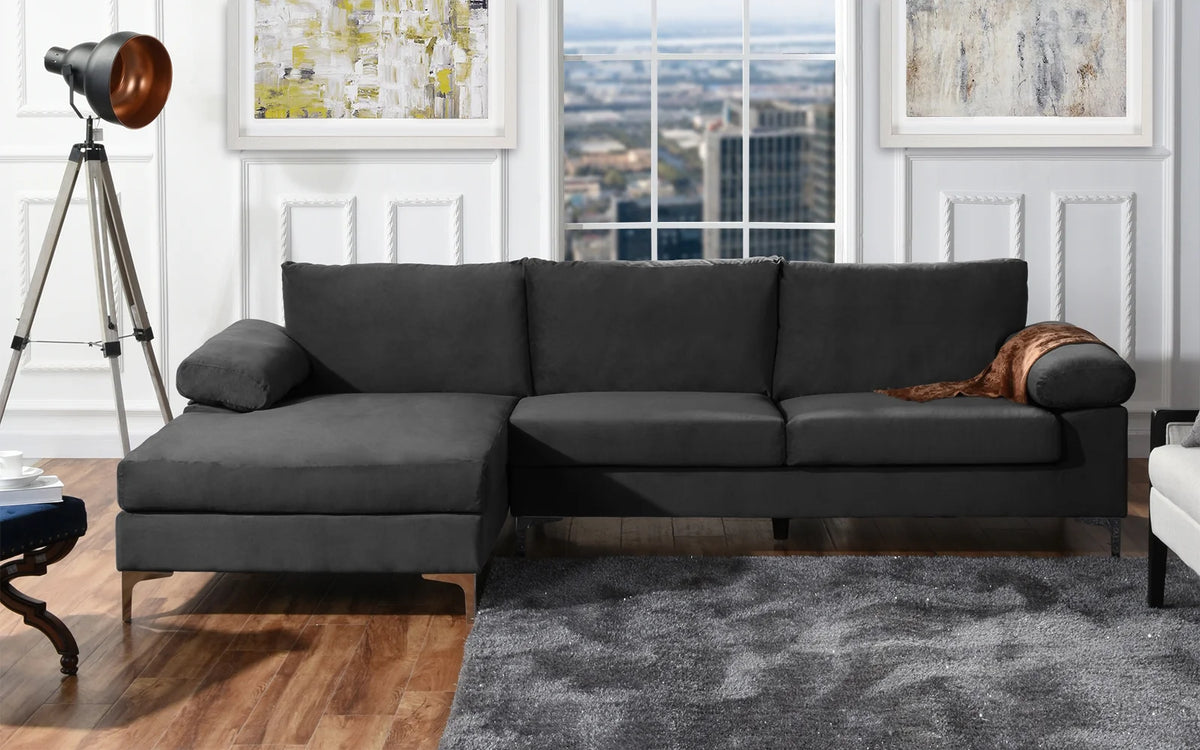 Grey Velvet Fabric Sectional Sofa Q1612