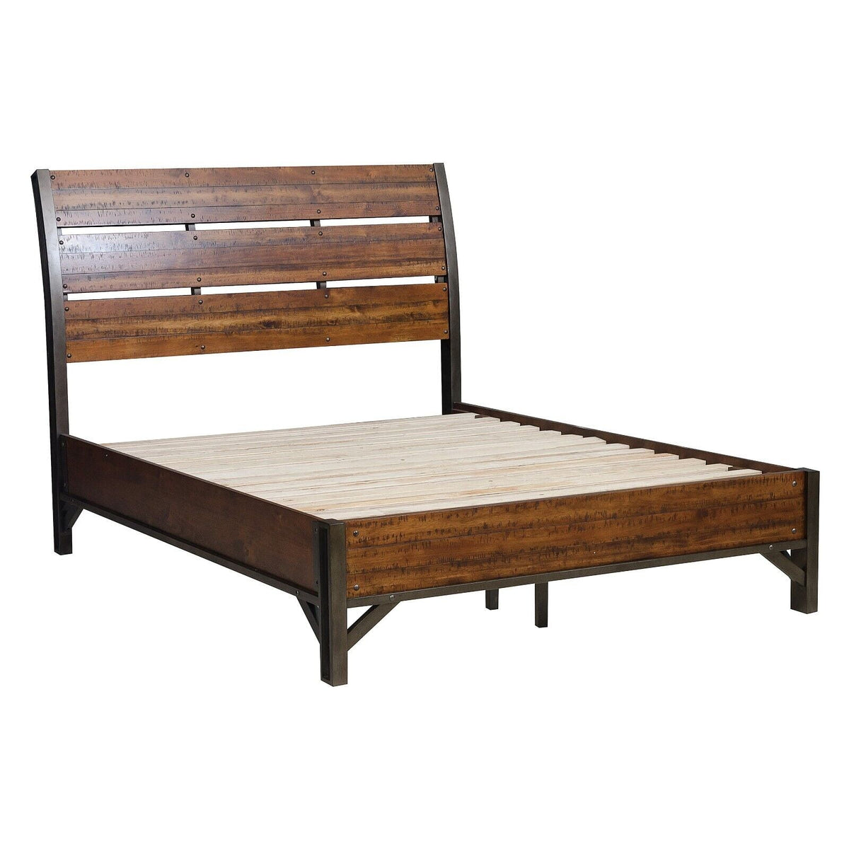 Rustic Brown and Gunmetal 1pc Eastern King Size Platform Bed N8791