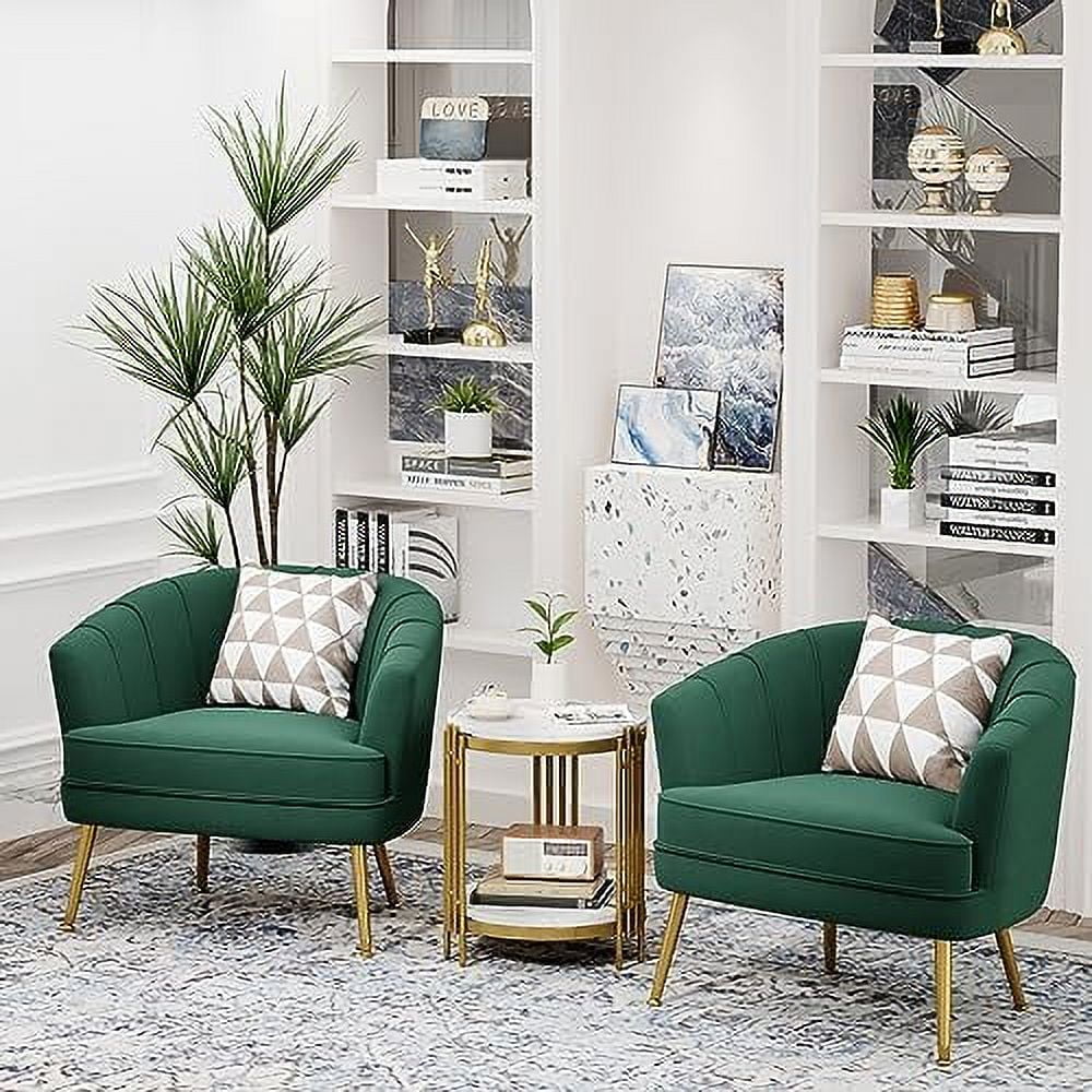 Green Velvet Accent Chair with Golden Metal Legs Q41681