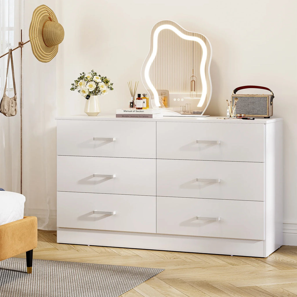 Black 6 Drawer Wood Double Dresser B9970