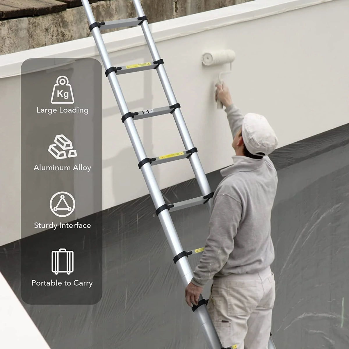 12.5FT Aluminum Telescoping Ladder, 330lbs Capacity S4056