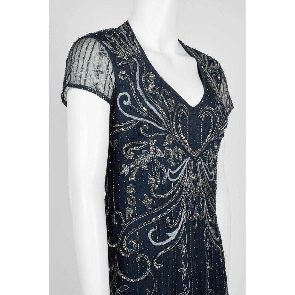 Beaded Gown Dress, Blue, 16 Q406567