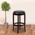 Cappuccino Wood Barstool with Black LeatherSoft Swivel Seat M191
