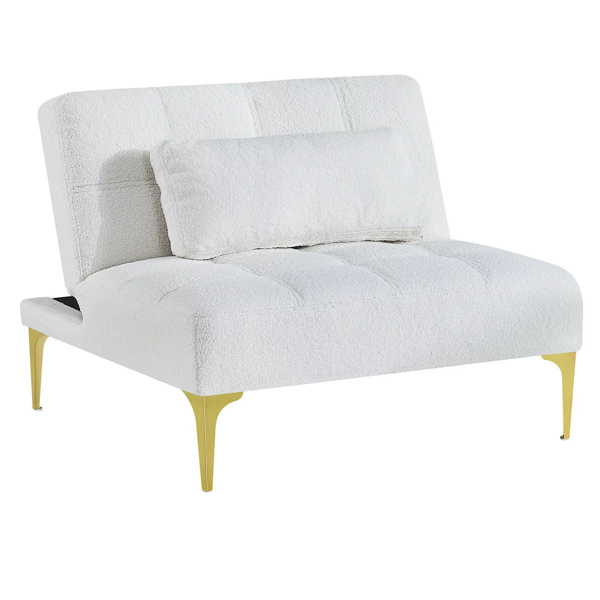 White Teddy Fabric Upholstered Futon Sofa with Pillow and Gold Metal Legs O855141