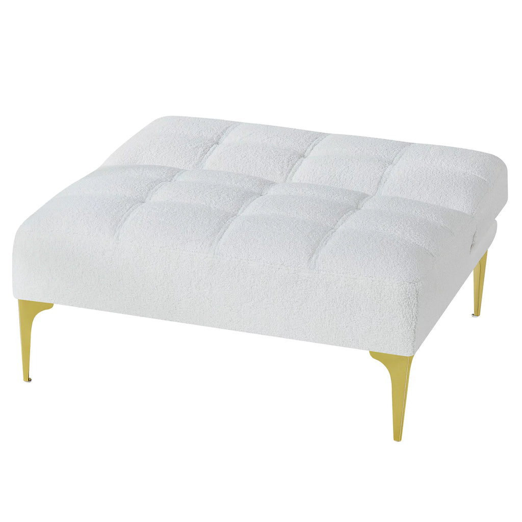 White Teddy Fabric Upholstered Futon Sofa with Pillow and Gold Metal Legs O855141