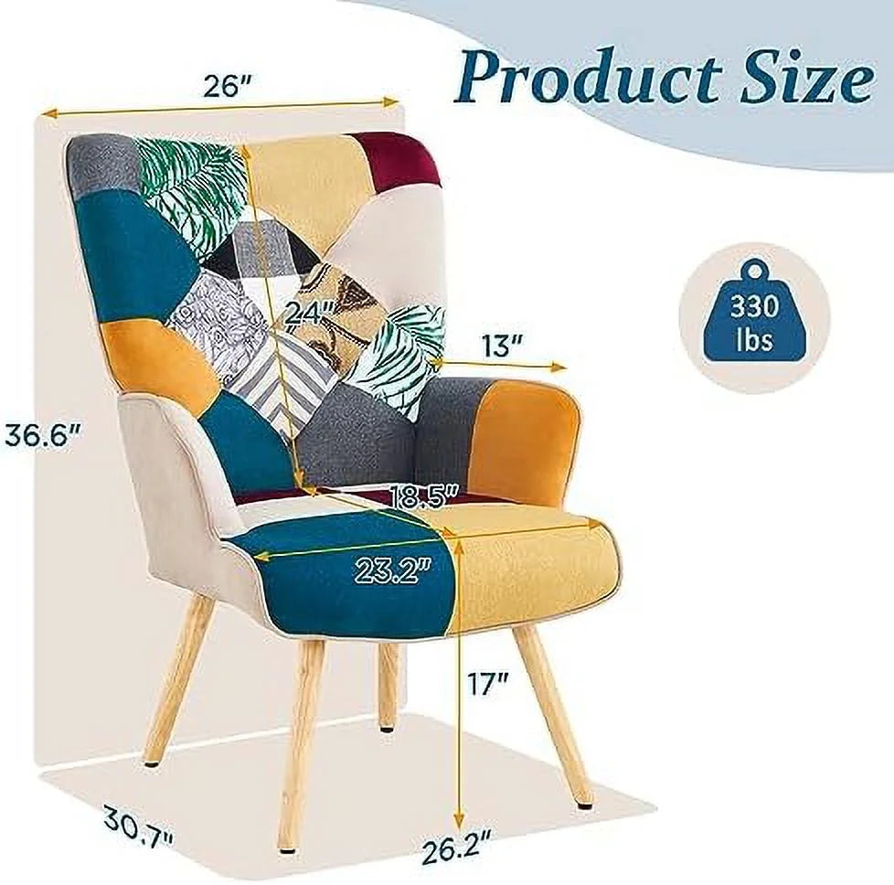 High Back Accent Chair with Linen Fabric and Wood Feet M955353